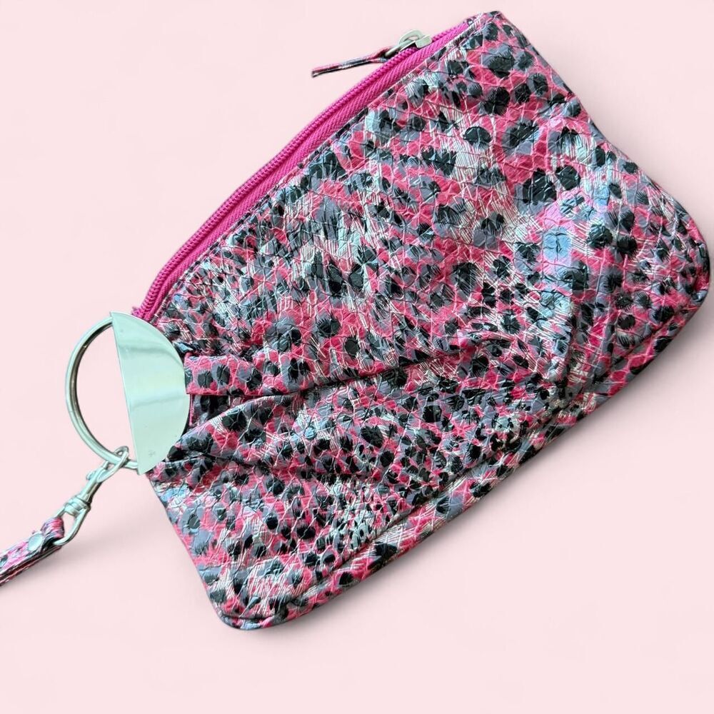 Y2K Leopard Print Pink & black wristlet purse keychain | VTG 90s Lulu maximalist